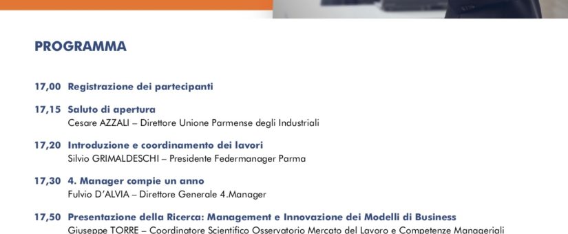 Relatori all’evento FEDERMANAGER ” 4.manager ” con una case history di successo